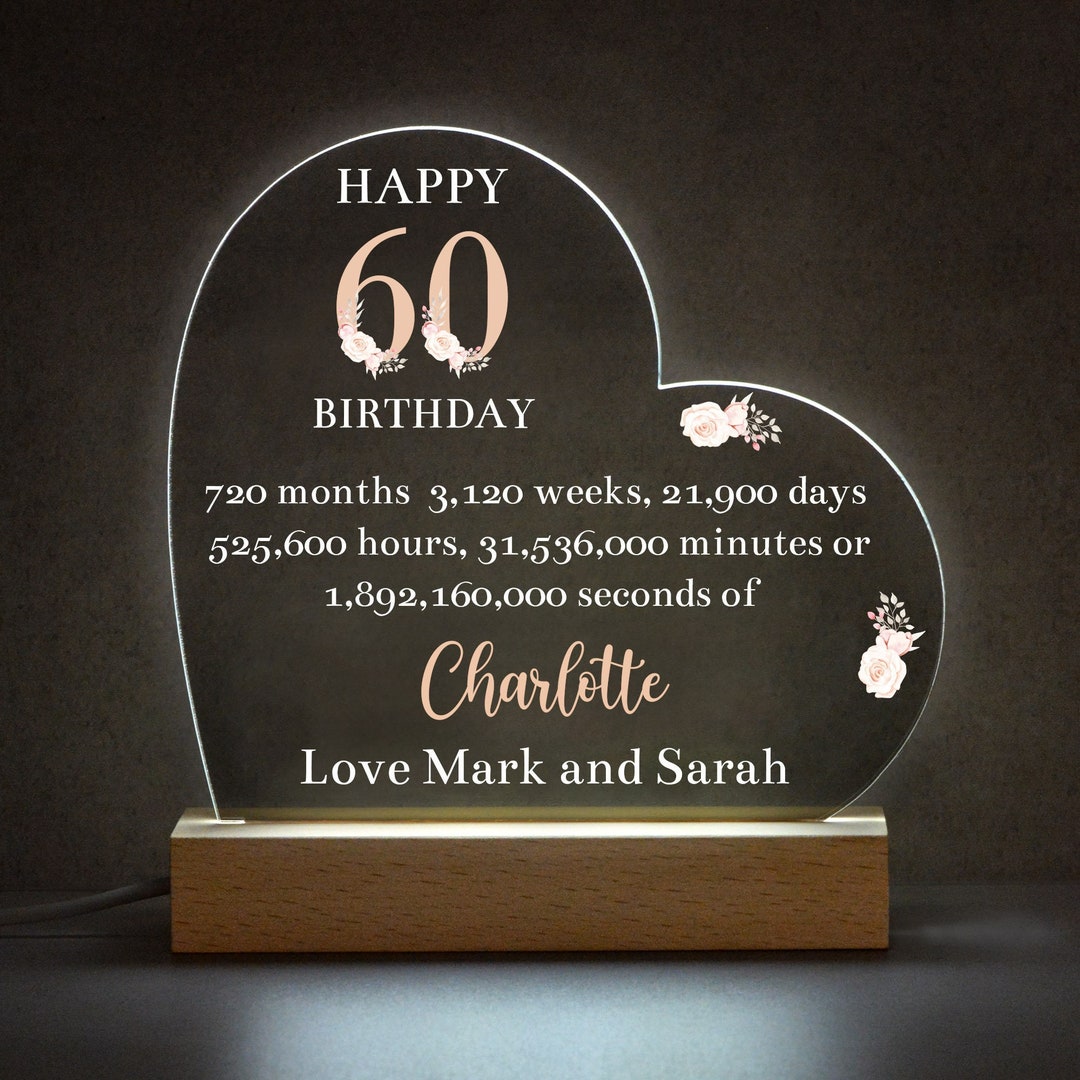 Personalised 60th Birthday Gift Her, 60th Birthday Gift Mum Friend Wife, 60th Birthday LED Light