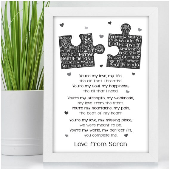 All You Need Is Love Gifts for Couples - Gifts for Boyfriend Girlfriend -  Personalised Valentines Gifts Him Her - Clear Blocks With Grey Bag