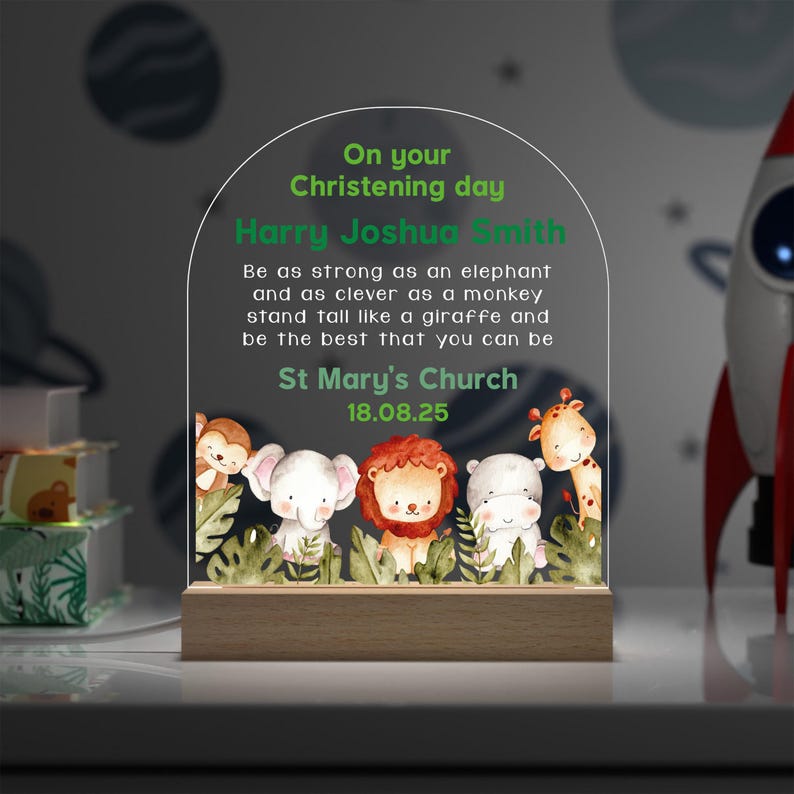 Personalised Christening Gifts For Boys, Jungle Nursery Night Light image 8