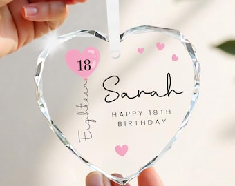 18th Birthday Gifts For Her, Personalised Crystal Glass Heart With Gift Bag