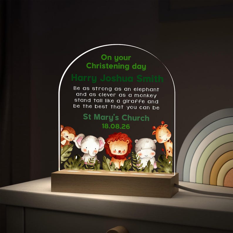 Personalised Christening Gifts For Boys, Jungle Nursery Night Light image 7