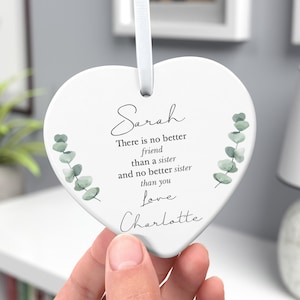 Personalised Sister Gifts From Sister, Custom Ceramic Sisters Ornament With Gift Bag image 1