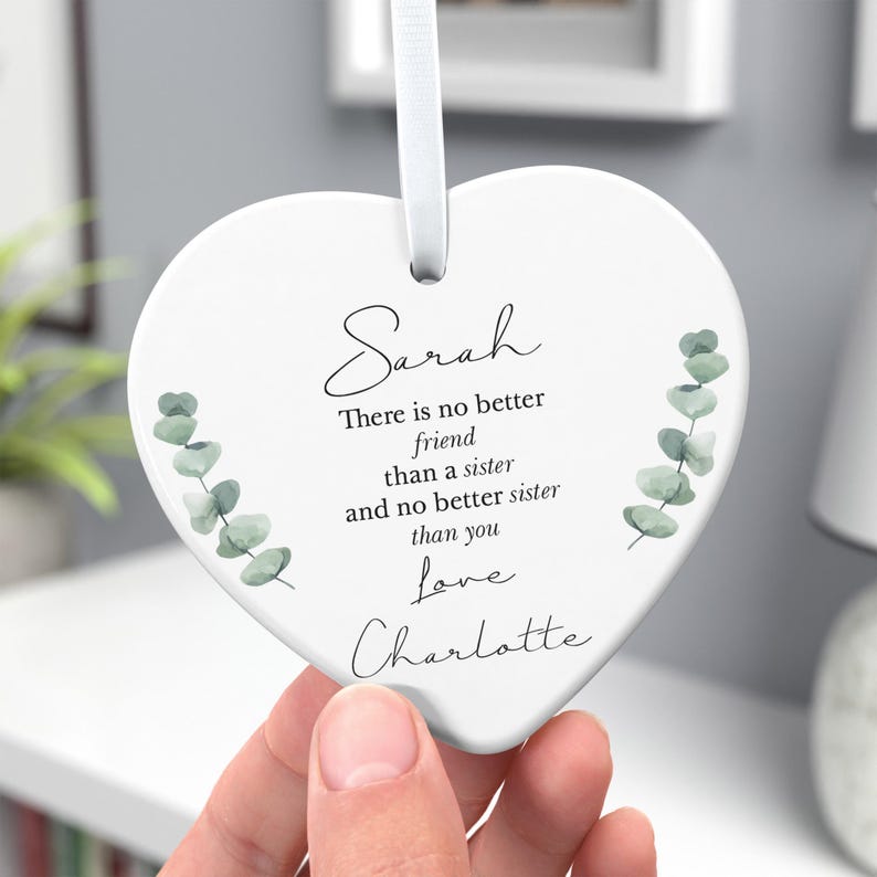 Personalised Sister Gifts From Sister, Custom Ceramic Sisters Ornament With Gift Bag image 1