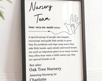 Personalised Nursery Team Gifts | Nursery Teacher Definition Print and Wooden Frame