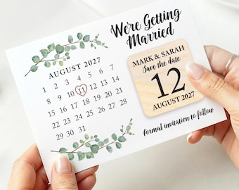 Personalised Save The Date Magnets, Eucalyptus Wedding Card Magnet And Envelopes