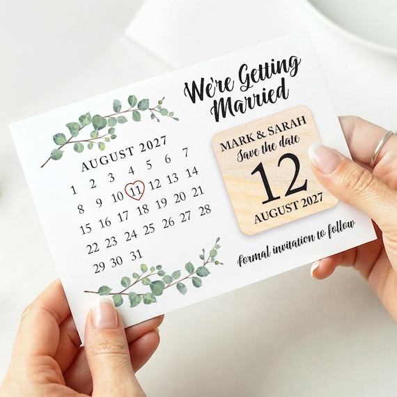 Personalised Save The Date Magnets, Eucalyptus Wedding Card Magnet And Envelopes