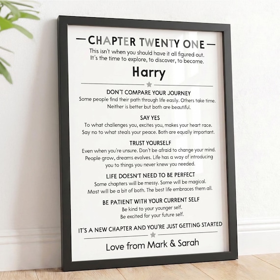 21st Birthday Gifts For Him, Men | Personalised Chapter Twenty One Advice Print Present