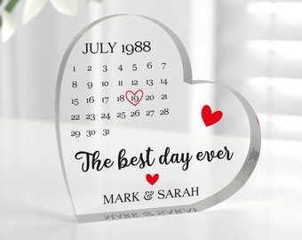 Engagement Wedding Date Gifts for Him Her, Personalised Anniversary Date  Gift for Husband Wife, Gifts From Wife, Acrylic Heart With Grey Bag - Etsy