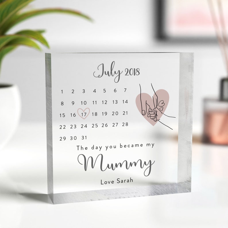 Personalised Day You Became My Mummy Date Heart from Daughter Son, Mother's Day, Birthday, New Mummy Gift, First Mothers Day, With Grey Bag image 2