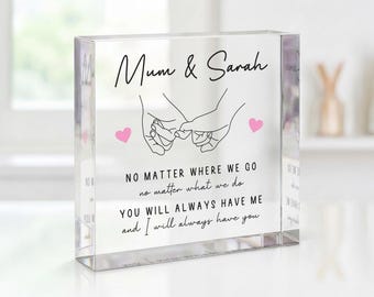 Mum and Daughter Gifts, Personalised Clear Acrylic Ornament With Grey Bag