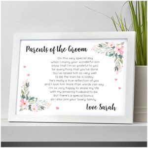 Personalised Parents Of The Groom Poem Gift, Mother of Groom Father of Groom Wedding Gift, Gift From The Bride, Parents Of Groom Gift