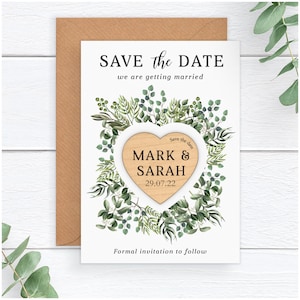 Wedding Save The Date Card Magnet Envelope - Personalised Rustic Wooden Heart Save The Date Magnets - Spring Summer Boho Save The Dates