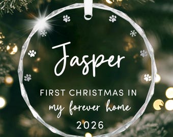 Dogs First Christmas In Forever Home Ornament, Personalised Puppy Xmas Bauble With Gift Bag