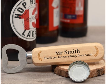PERSONALISED Teacher Wooden Bottle Opener Gifts - Male Teacher, Head Teacher, Sports Coach Gifts - End of Term Thank You Gifts for Teachers