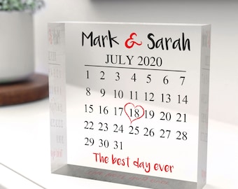 1st 2nd 5th Anniversary Gifts Husband Him, Personalised Special Date Gift, Wedding Engagement Date, Valentines, Clear Blocks With Grey Bag