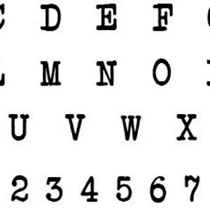 May include: A black and white image displaying the alphabet from A to Z and the numbers 0 to 9. The letters and numbers are in a typewriter font, evenly spaced in rows.