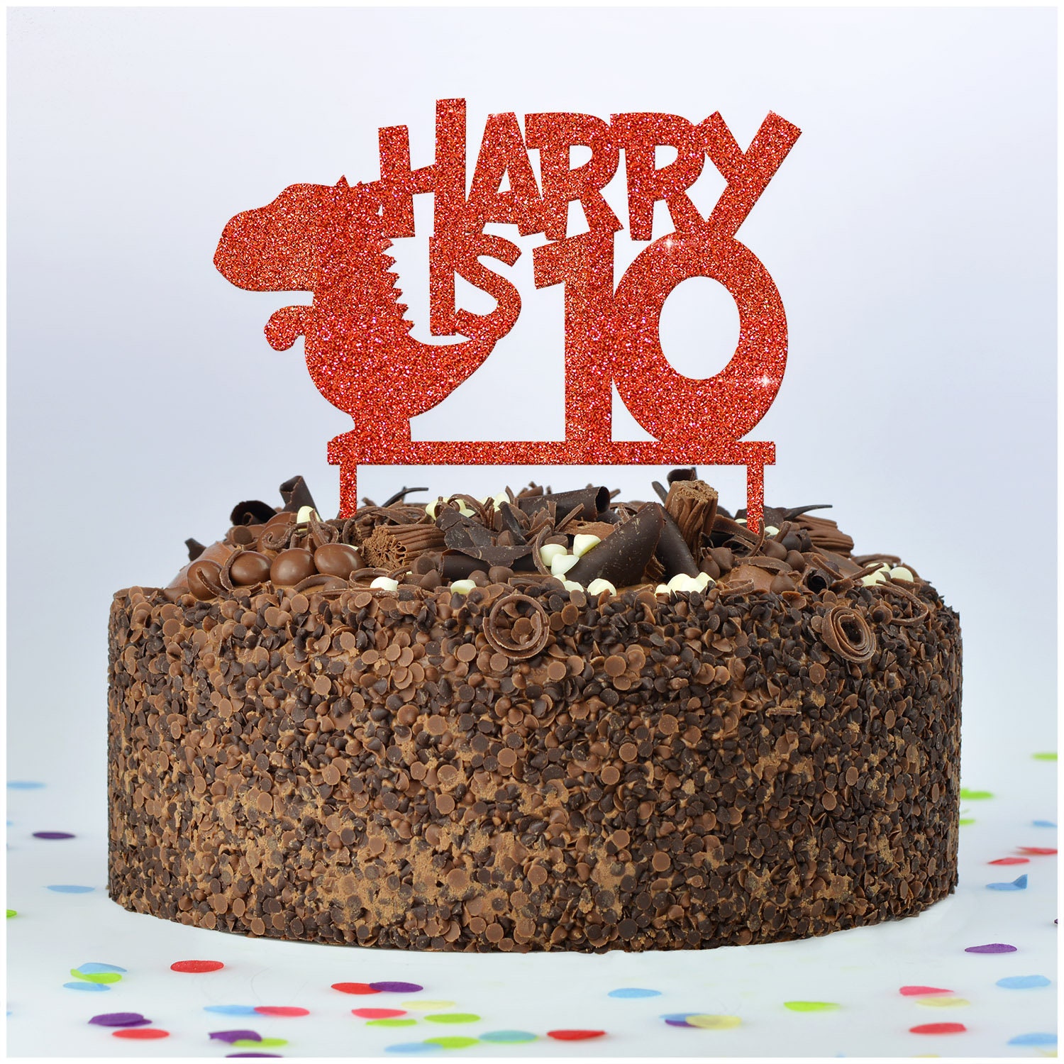 Personalised Dinosaur Cake Topper - Custom Name & Age, Glitter Brachiosaurus Birthday Decoration (UK Made)
