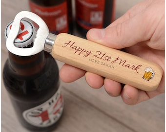 21st Birthday Gifts for Him, Personalised Wooden Beer Drinks Bottle Opener