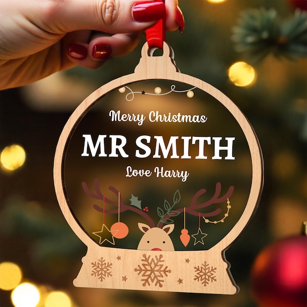 Adorno navideño para profesores - Regalo de Navidad personalizado para profesores - Navidad para profesores - Navidad para profesores - Con bolsa roja