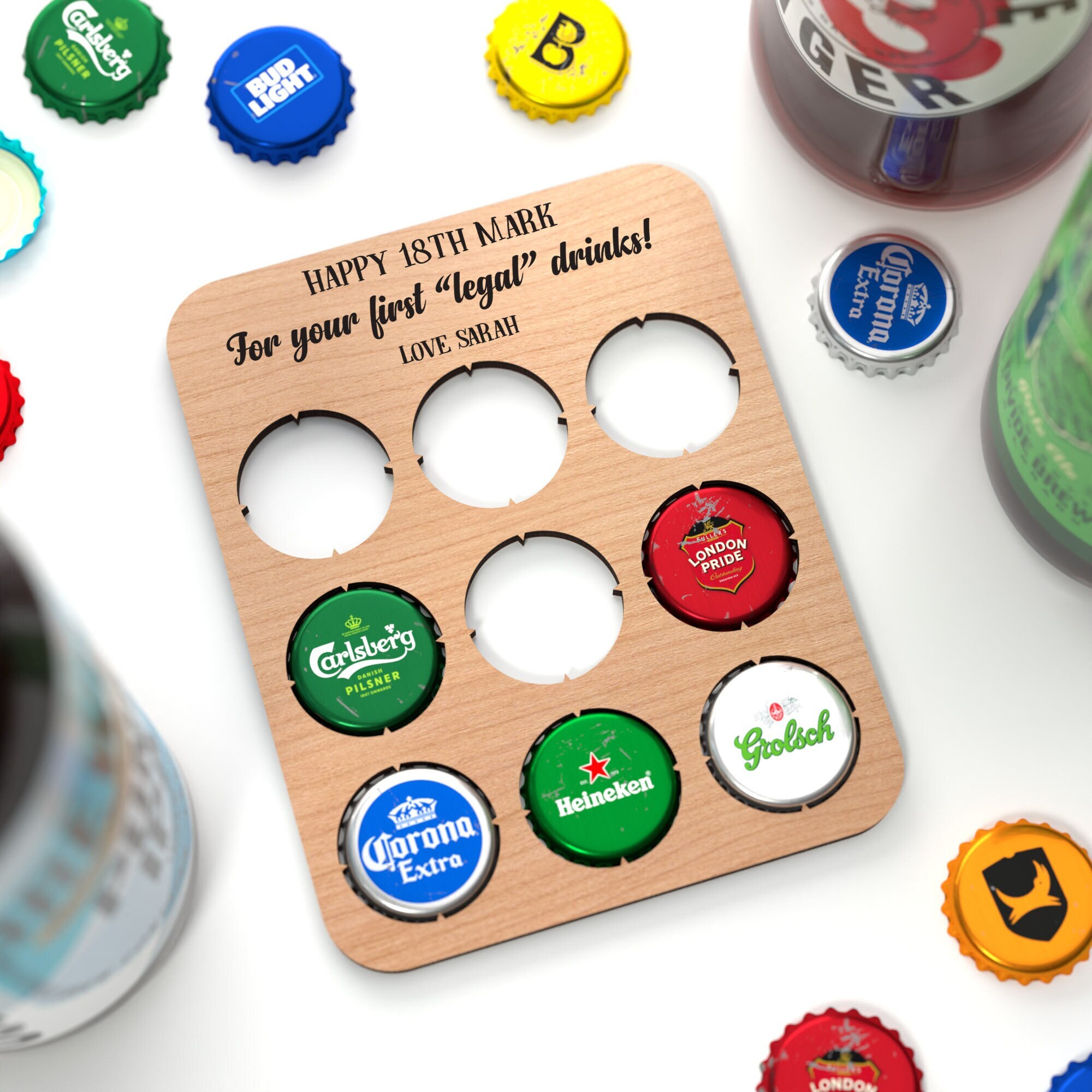Wooden Bottle Cap Coaster – Gift For Him, Husband, Dad – Handmade In UK – Laser Chimp Ltd