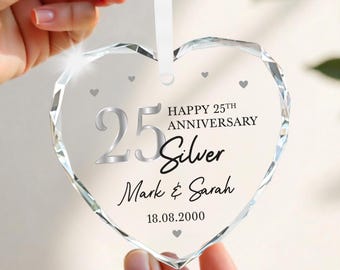 Personalised 25th Wedding Anniversary Gifts, Crystal Hanging Ornament With Gift Bag