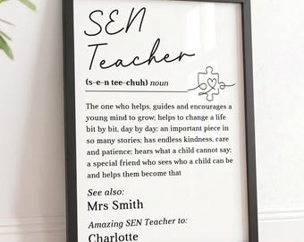 Personalised SEN Teacher Gifts | Autism SENCO Thank You Print and Wooden Frame