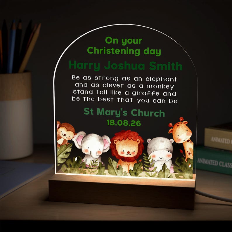 Personalised Christening Gifts For Boys, Jungle Nursery Night Light image 5