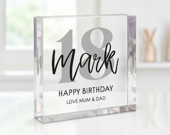 Cadeaux personnalisés pour un 18e anniversaire de garçon, souvenir d'anniversaire en acrylique transparent Milestone avec pochette cadeau