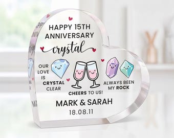 Personalised 15th Anniversary Gifts | Crystal Wedding Anniversary Ornament With Grey Bag