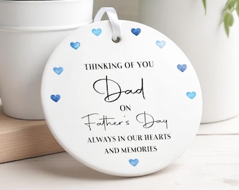 Fathers Day Memorial Plaque, Ceramic Heart Ornament With Gift Bag
