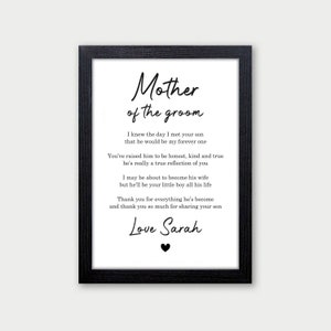 Personalised Mother of Groom Thank You from Bride Gift, Mother Of The Groom Poem Print, Gift From The Bride, Mother In Law, Grooms Mother