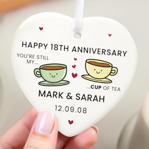 18th Wedding Anniversary Gift, Personalised Ceramic Hanging Ornament With Gift Bag
