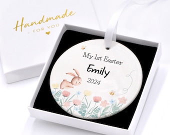 Babys First Easter, Personalised 1st Easter Baby Girl, Baby Girl Easter Gift, Pink Easter Ornament, 1st Easter Decoration, With Gift Bag