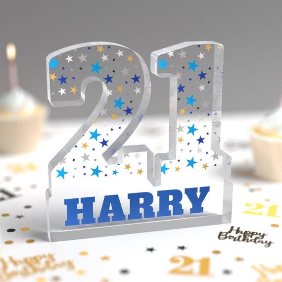 Personalised 21st Birthday Gift For Him, Clear Milestone Age 21 Keepsake With Gift Bag