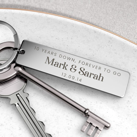 Personalised Tin Anniversary Gift, 10th Anniversary Keyring, 10 Years Down Forever To Go, Anniversary Gift For Him Husband, 10 Years Married