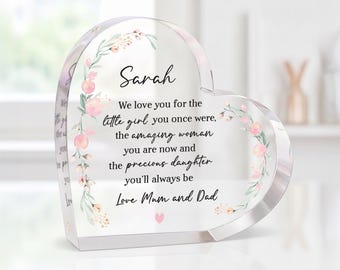 Personalised Daughter Wedding Day Gift | Heart Ornament From Mum and Dad With Grey Bag