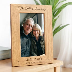 40th Anniversary Gifts, Personalised Engraved Wood Photo Frame