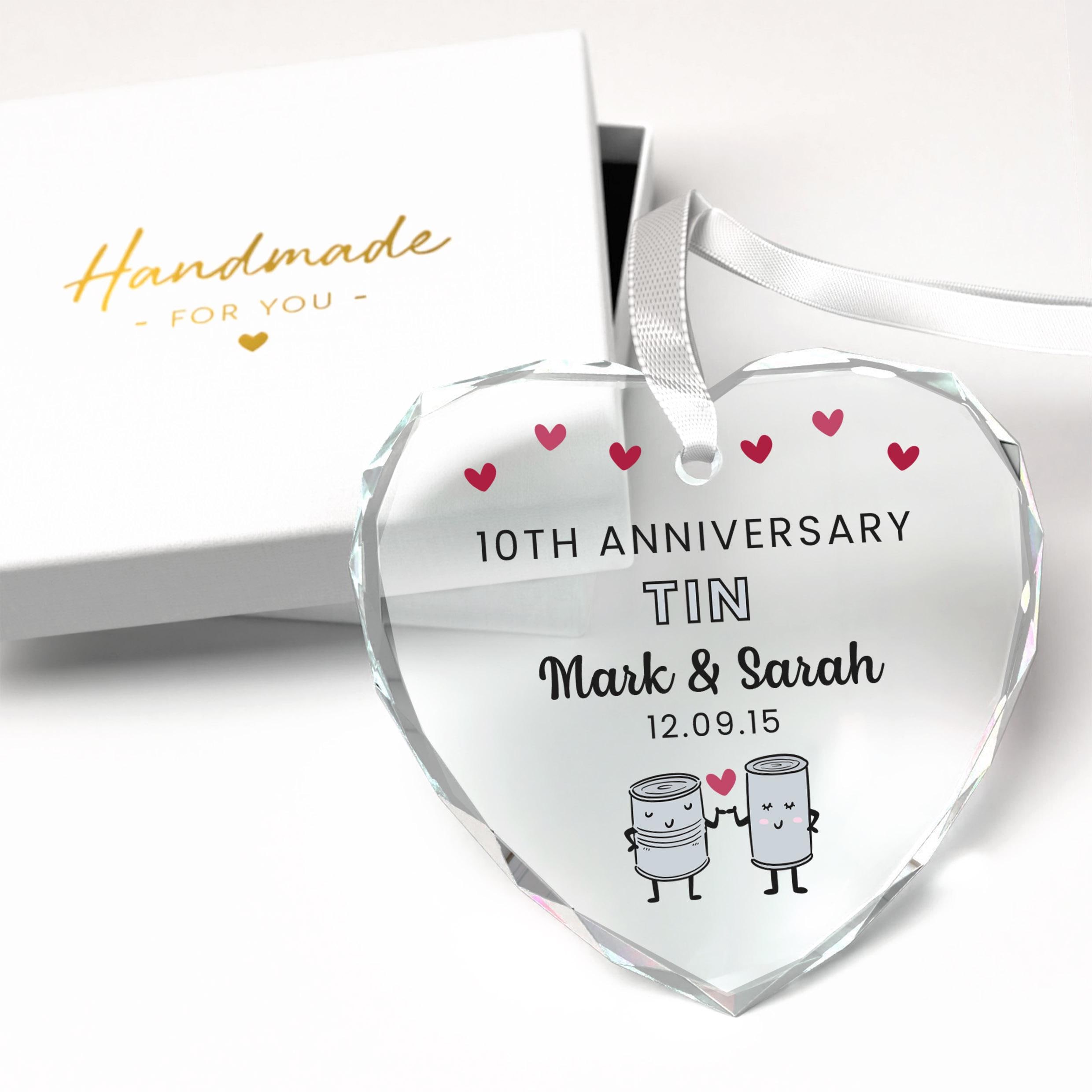 Personalised 10th Wedding Anniversary Gifts, Crystal Heart Hanging