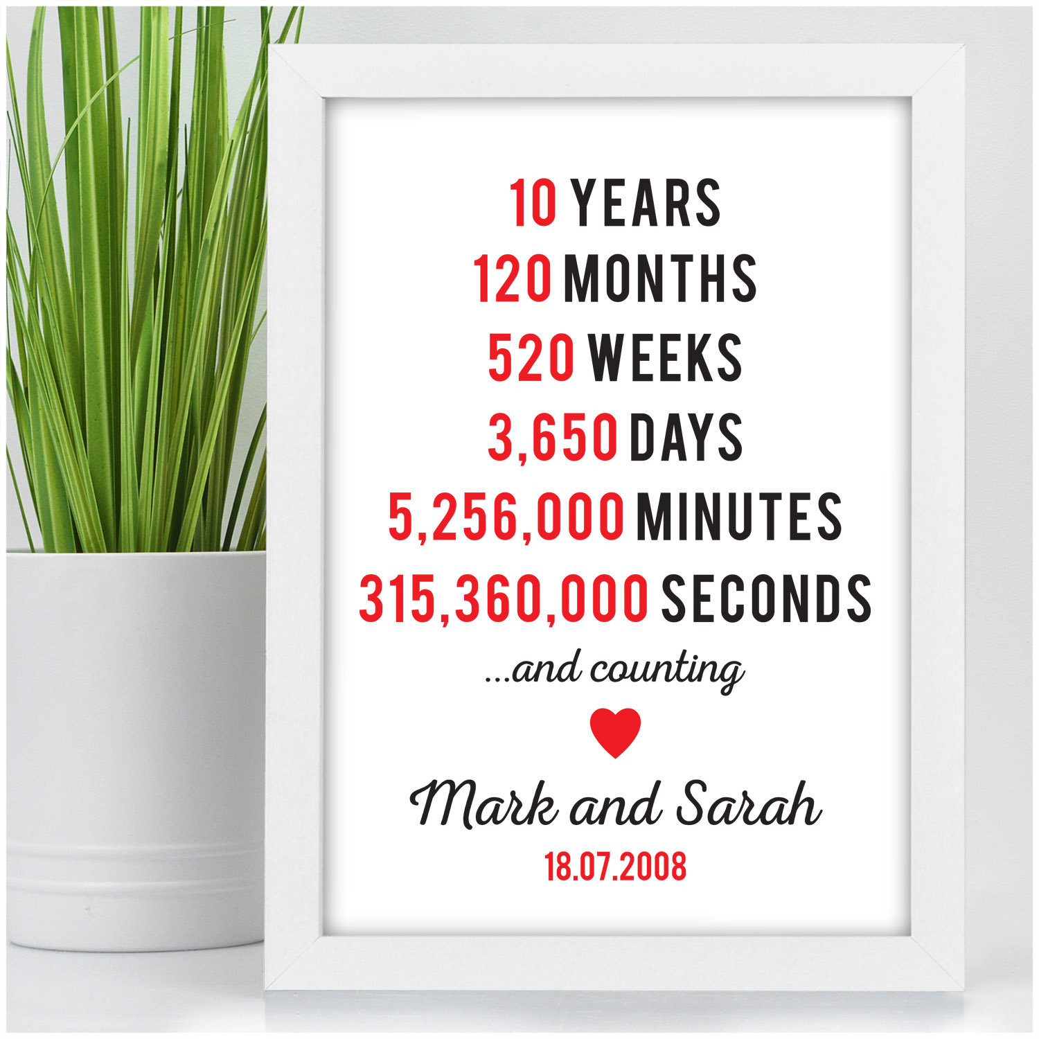 10th Wedding Anniversary Gifts Personalised 10th Anniversary - Etsy UK