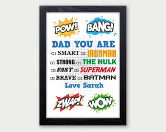 Superhero Dad Gifts - Personalised Super Hero Print for Daddy - Fathers Day Gifts - Birthday, Christmas Gifts for Daddy, Dad, Grandad, Uncle