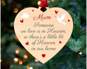 Someone We Love Is In Heaven Hanging Heart Decoration - Personalised Someone In Heaven Memorial Gift - Christmas Remembrance - With Red Bag