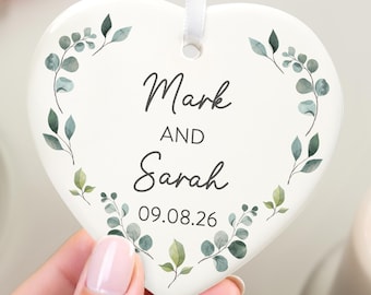 Personalised Wedding Gift For Couples, Ceramic Heart Ornament With Gift Bag
