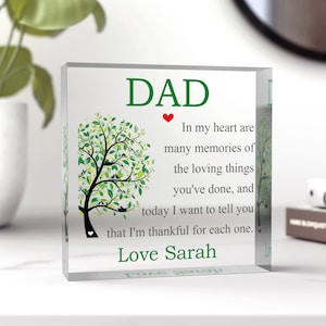 Dad Gift, Personalised Thank You Dad Gifts, Fathers Day Gift for Grandad, Grandad Grandpa Gramps Gifts, Dad Poem Clear Blocks With Grey Bag