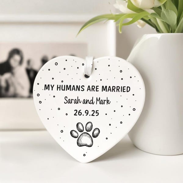 Dog Wedding Gifts, Personalised My Humans Are Married Ceramic Plaque, With Gift Bag