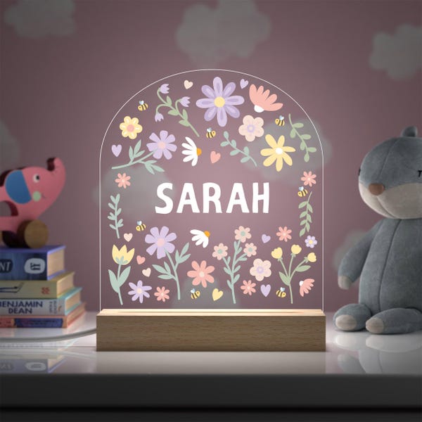 Girls Bedroom Night Light, Custom Printed Name Lamp, Girls Bedroom Decor, Girls Nursery, Flower Light, Flower Bedroom, 1st 2nd Birthday