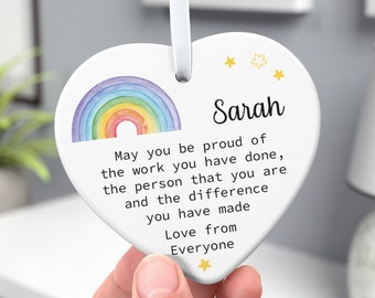 Retirement Gifts For Women, Retirement Heart Ornament, Retirement NHS Nurse Doctor, May You Be Proud, Rainbow Leaving Gift, With Gift Bag