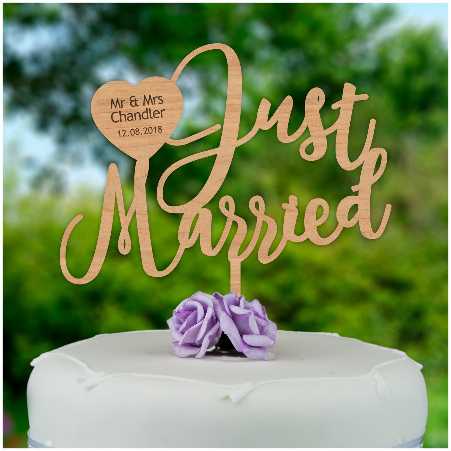 Just Married Wedding Cake Topper Personalised Rustic Wedding Etsy UK