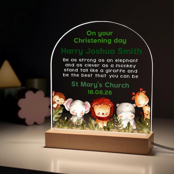 Personalised Christening Gifts For Boys, Jungle Nursery Night Light