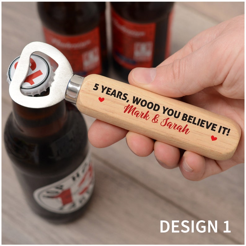 5th Wedding Anniversary Gifts for Husband Him 5 Years Wood You Believe It PERSONALISED Wood Anniversary Bottle Opener Gifts from Wife image 2