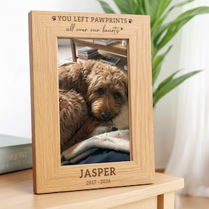 Dog Memorial Photo Frame | Personalised Engraved Wood Picture Frame Gift